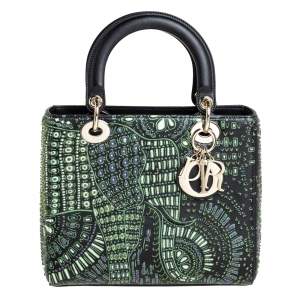 مملوكة مسبقًا Dior Black Animal Embroidered Leather Medium Lady Dior Shoulder Bag