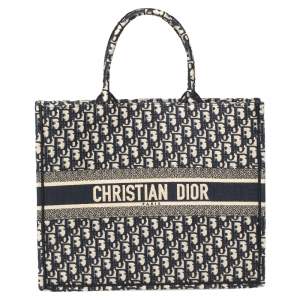 Pre Owned Dior Blue Oblique Canvas Book Tote