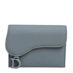 Pre Owned Dior Grey Ultramatte Leather Saddle 5-Gusset Card Holder