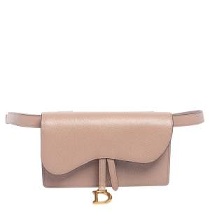 Pre Owned Dior Beige Leather Saddle Belt Bag