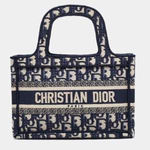 Pre Owned Dior Navy Blue Oblique Canvas Mini Book Tote