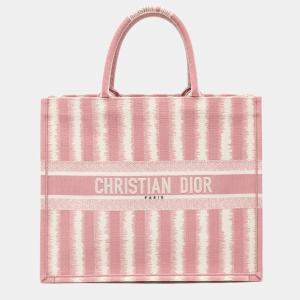 Dior Pink/White Oblique Embroidery Canvas D-Stripe Book Tote