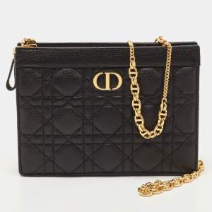 Dior Black Cannage Leather Caro Zipped Chain Pouch