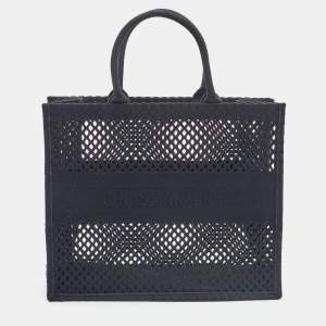 Dior Black Mesh Embroidered Canvas Large Book Tote