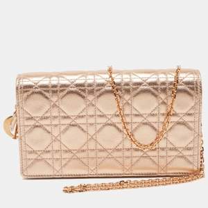 Dior Rose Gold Cannage Leather Lady Dior Pouch 