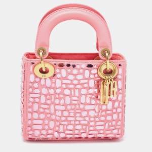 Dior Pink Leather Mini Mosaic Of Mirrors Lady Dior Tote