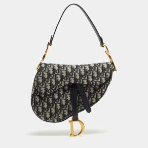 Dior Blue Oblique Canvas and Leather Saddle Bag