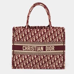 Pre Owned Dior Burgundy Oblique Canvas Medium Book Tote 