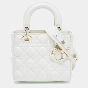 Pre Owned Dior White Cannage Leather Small My ABCDior Lady Dior Tote
