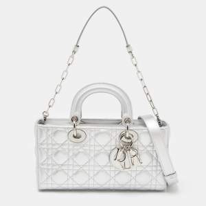 Pre Owned Dior Silver Cannage Leather Medium Lady D-Joy Tote 