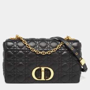 Pre Owned Dior Black Cannage Leather Large Caro Shoulder Bag