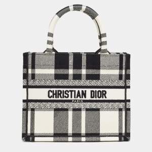 Pre Owned Dior Black/White Check'N'Dior Canvas Small Book Tote