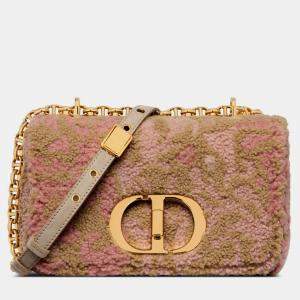 Christian Dior Pink Brocart shearling Small Dior Caro Bag