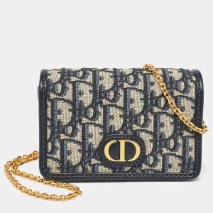 Dior Navy Blue Oblique Canvas Nano 30 Montaigne 2 in 1 Chain Pouch