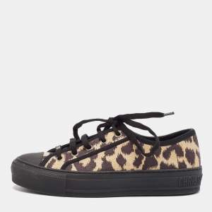 Dior Black/Beige Leopard Print Canvas Walk'n'Dior Sneakers Size 36