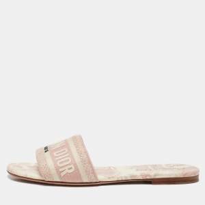 Dior Pink/Cream Fabric Dway Flat Slides Size 38