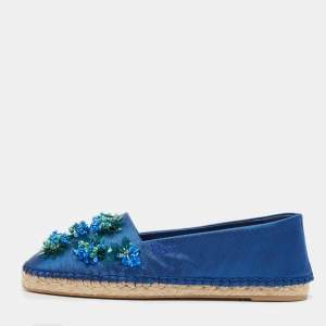 Dior Blue Canvas Embellished Espadrille Flats Size 36
