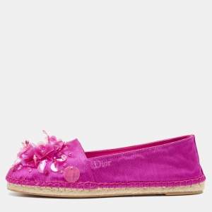 Dior Pink Canvas Embellished Espadrille Flats Size 36