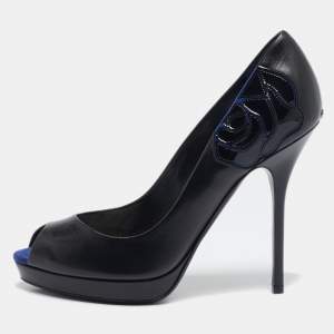 Dior Black/Blue Leather and Suede Rose Detail Peep Toe Pumps Size 38