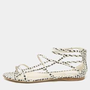 Dior Cream/Black  Polka Dot Python Leather Flat Sandals Size 39
