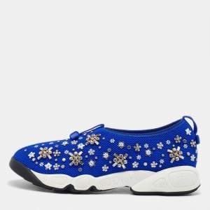 Pre Owned Dior Blue Embellished Mesh Fusion Sneakers Size 38.5