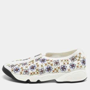 Dior White Perforated Leather Floral Applique Fusion Sneakers Size 40
