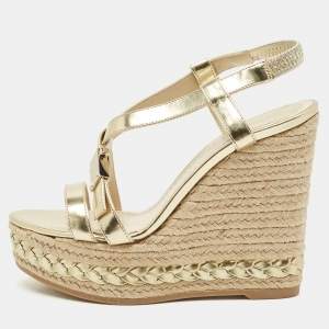Dior Gold Leather Espadrille Wedge Sandals Size 36.5