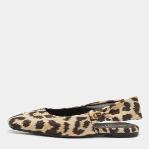 Dior Beige/Black Leopard Print Fabric Mizza Flats Size 34.5