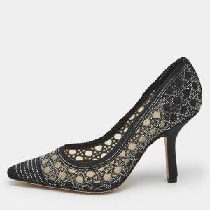 Pre Owned Dior Black Cannage Embroidered Canvas Crystal Embellished Capture Pumps Size 37.5