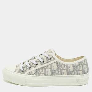 Pre Owned Dior Cream/Grey Canvas Walk'n'Dior Lace Up Sneakers Size 38
