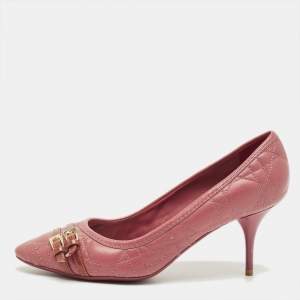 Pre Owned Dior Pink Cannage Leather and Patent Leather Pumps Size 36