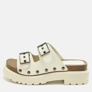 Pre Owned Dior White Leather Diorquake Clogs Size 38