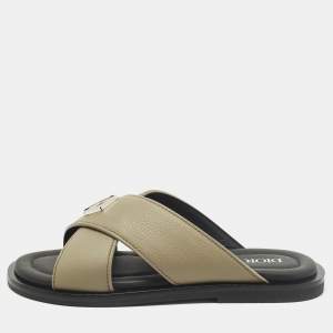 Pre Owned Dior Alias Size 38 Grey Leather Flat Sandals