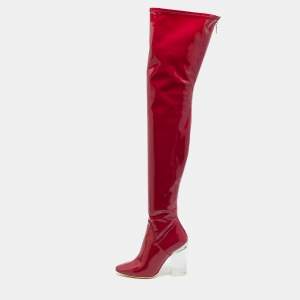 Pre Owned Dior Size 37 Purple Patent Leather Thigh High Boots