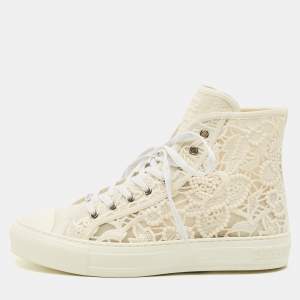 Pre Owned Dior Walk'n'Dior Size 40 White Canvas and Lace High Top Sneakers