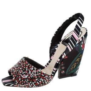 Dior Multicolor Sequins and Fabric Open Toe Slingback Sandals Size 40