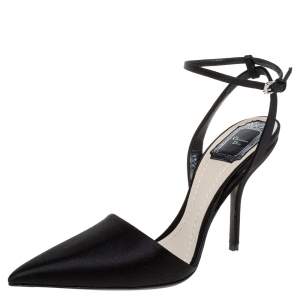 Pre Owned Dior Black Satin Ankle Strap Pointed Toe Sandals Size 39