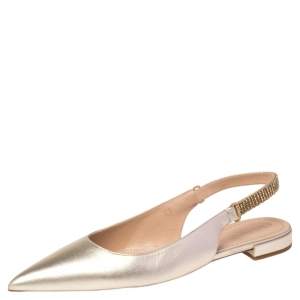 مملوكة مسبقًا Dior Metallic Gold Foil Leather Embellished Slingback Ballerina Flats Size 40
