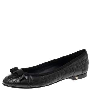 Pre Owned Dior Black Cannage Leather My Bow Ballet Flats Size 37.5