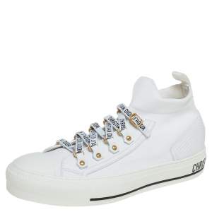 مملوكة مسبقًا Dior White Fabric Walk'n'Dior Lace Up High-Top Sneakers Size 38