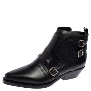 Dior Black Leather Buckle Ankle Boots Size 37.5