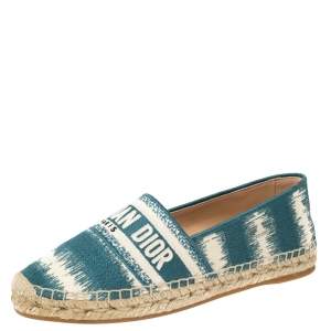 Pre Owned Dior Blue/White Embroidered Cotton Fabric Granville D Stripe Espadrille Flats Size 38.5