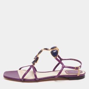 Dior Purple Leather Crystal  Embellished Strappy Flat Sandals Size 40.5