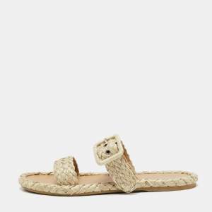 مملوكة مسبقًا Dior Beige Woven Straw Flat Slides Size 39