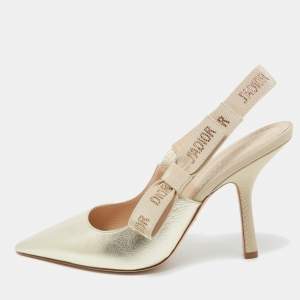 Pre Owned Dior Gold Leather J'adior Slingback Pumps Size 39