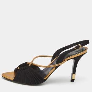 Dior Black/Golden Leather and Suede Slingback Sandals Size 39.5