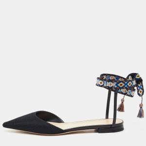 Dior Black Technical Fabric J'adior Pointed Toe Ankle Wrap Flat Sandals Size 37.5