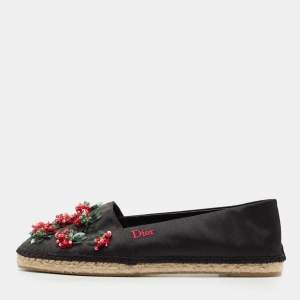 Dior Black Canvas Embellished Espadrille Flats Size 38