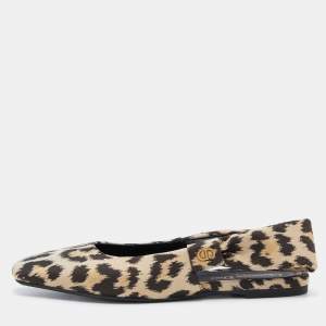 Pre Owned Dior Beige/Black Leopard Print Fabric Mizza Slingback Flat Pumps Size 37
