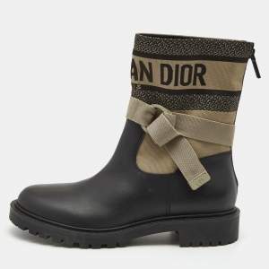 Dior Black/Green Leather and Canvas D-major Ankle Boots Size 39